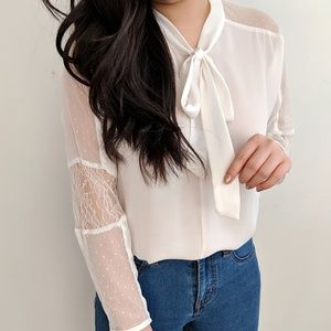 White bow tie blouse